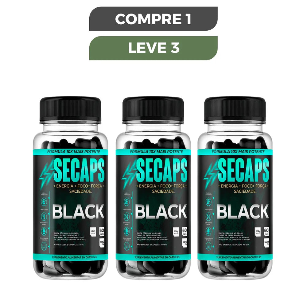 SECAPS BLACK 60 CAPS - EMAGRECIMENTO SAUDÁVEL E EFICAZ - PROMOÇÃO OFICIAL